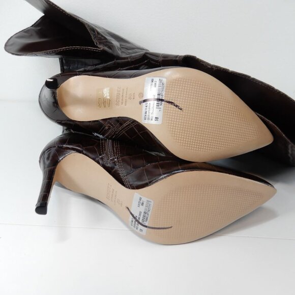 SCHUTZ Maryana Over The Knee OTK Boots Size 5 Chocolate Brown Croc Leather NEW - Picture 12 of 14